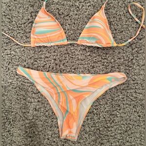 Peach Designed Bikini Set (Includes Cover Up Skirt)